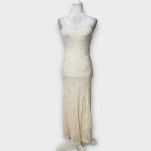 M. Kalan Ivory Maxi Dtedd Small USA Made Sheer Floral Slip Gown Boho